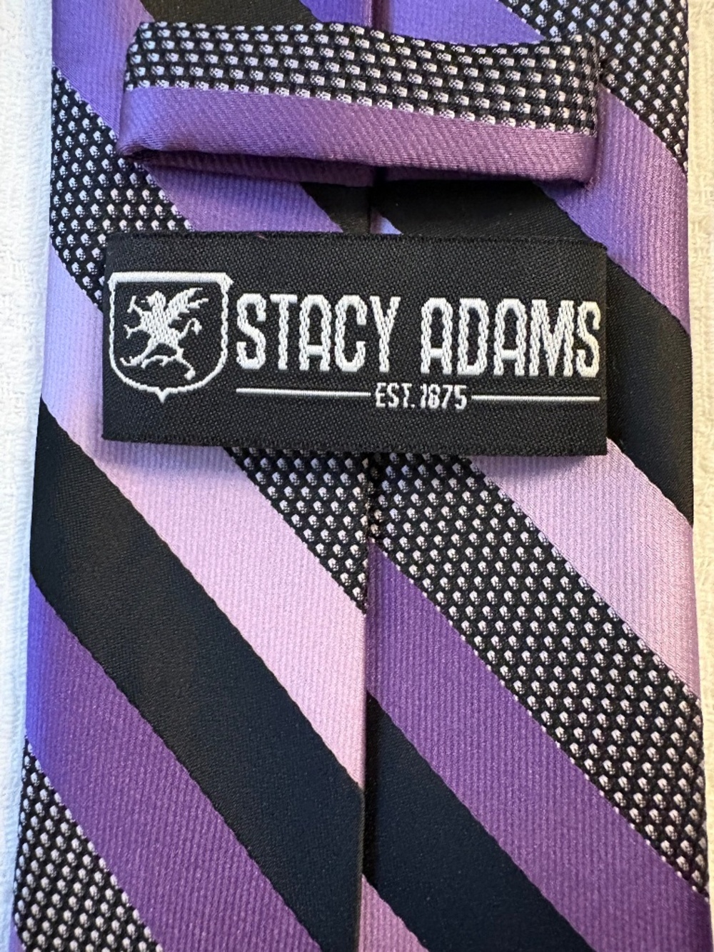 Stacy Adams Men's Striped Necktie Purple Black Silver Textured Standard Width